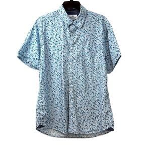 Men's Thread & Cloth blue floral casual button front shirt Short Sleeve Collared
